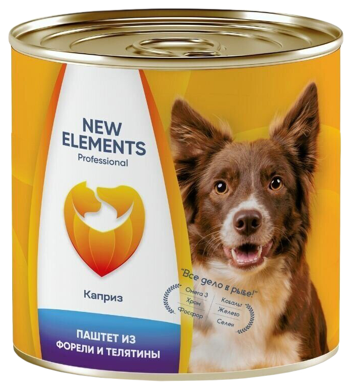 Консервы для собак New Elements КАПРИЗ из форели и телятины, 8 шт по 240 г