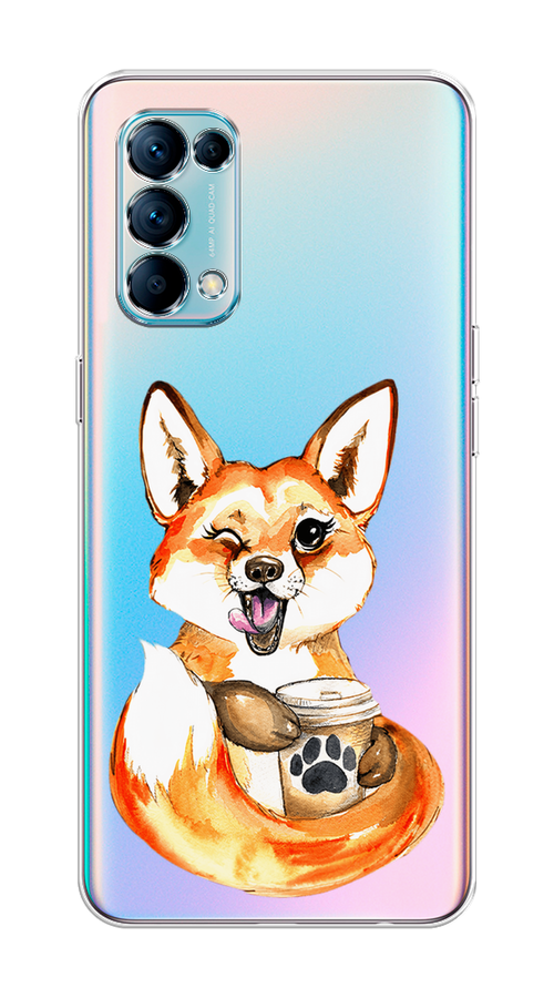 

Чехол на Oppo Reno 5 "Подмигивающая лиса с кофе", Оранжевый;белый;коричневый, 255250-4