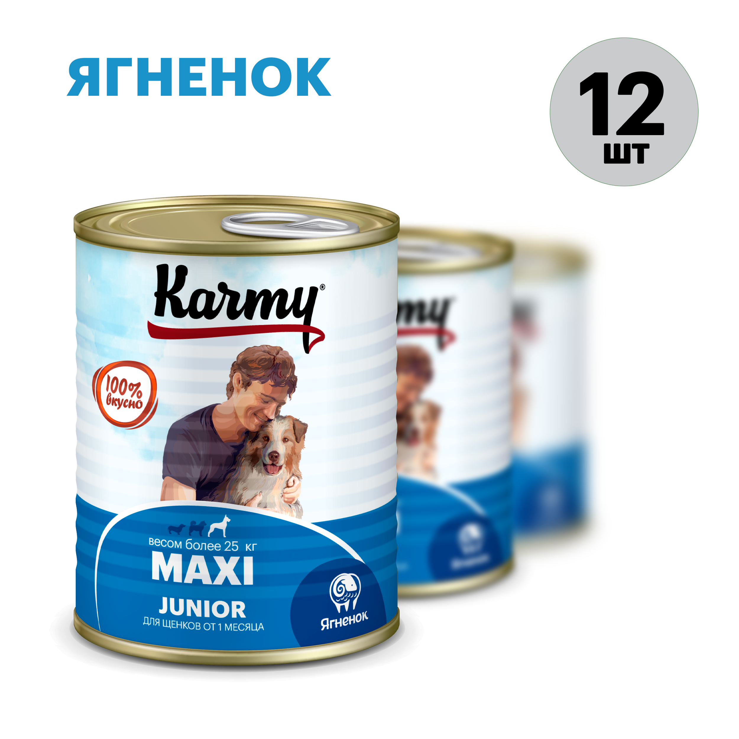 Консервы для щенков KARMY MAXI Junior, для крупных пород, ягненок, 12 шт по 340 г