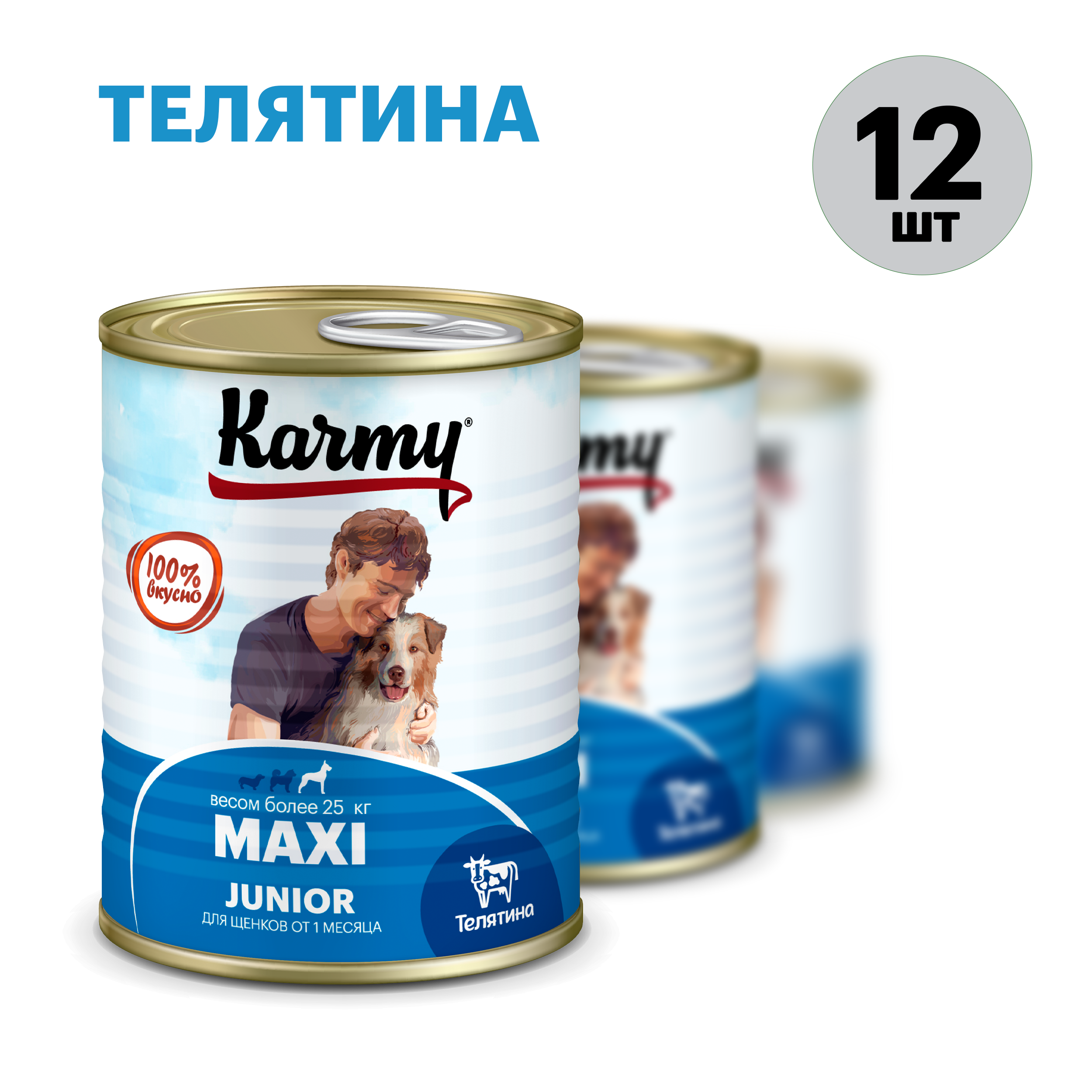 Консервы для щенков KARMY MAXI Junior, для крупных пород, телятина, 12 шт по 340 г