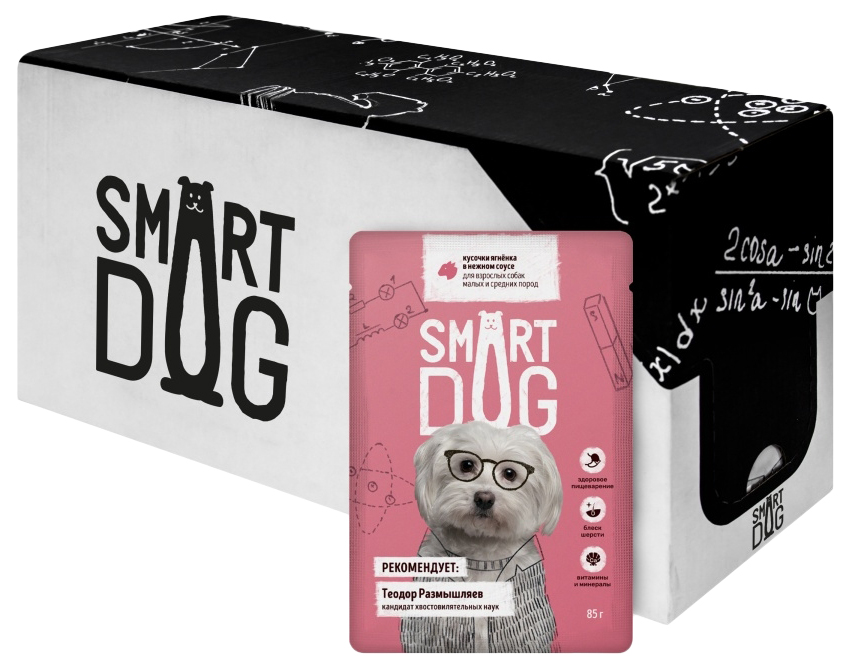 

Влажный корм для собак Smart Dog кусочки ягненка в нежном соусе, 25шт по 85г