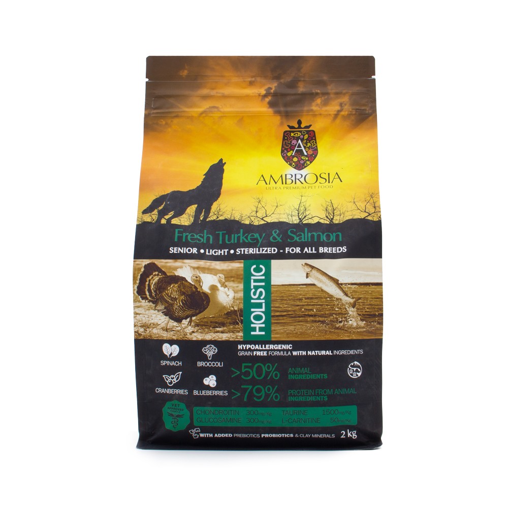 Корм для собак AMBROSIA Grain Free для стерилизованных или пожилых, индейка и лосось 2кг