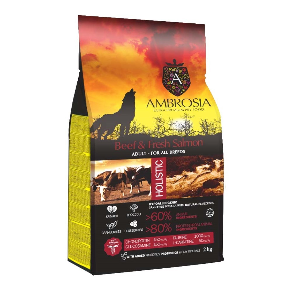 Корм для собак AMBROSIA Grain Free говядина и лосось 2кг