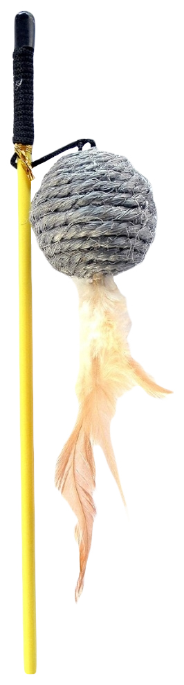 Удочка-Дразнилка для кошек ЗооПласт, мячик с перьями, 40 см