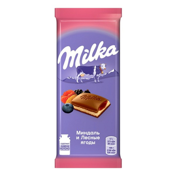 

Шоколад Milka молочный миндаль и лесные ягоды 85 г