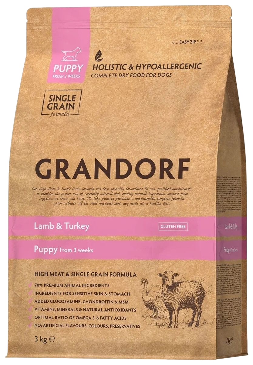 

Сухой корм для собак Grandorf Single Grain Puppy From 3 Weeks ягненок и индейка, 3 кг