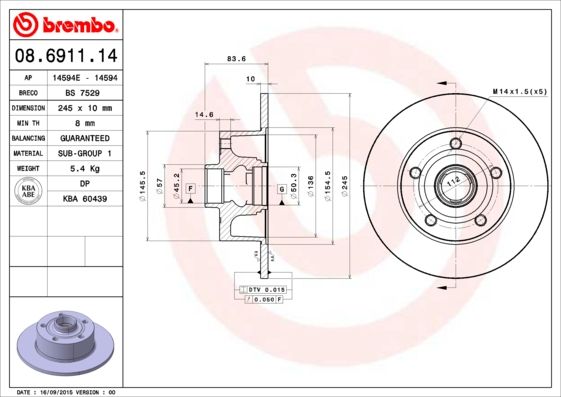 

Диск Тормозной Задн Audi: A4 95-00, A4 Avant 95-01 brembo 08691114