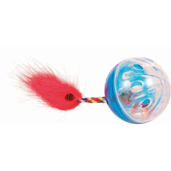 Игрушка для кошек Мяч воздушный с хвостиком и перьями, 4 см