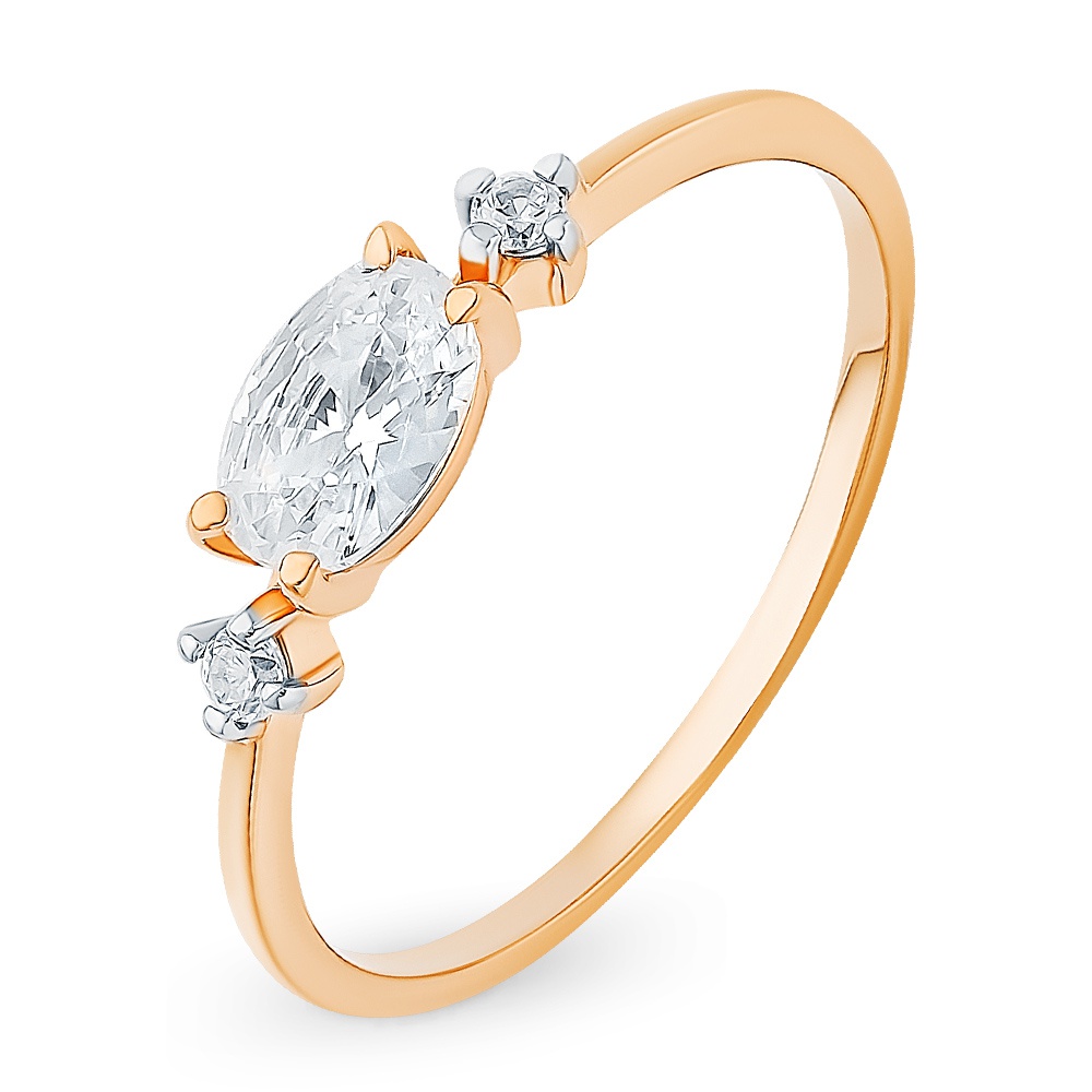 

Кольцо женское из красного золота с фианитом 585Gold 301011199, р, 301011199