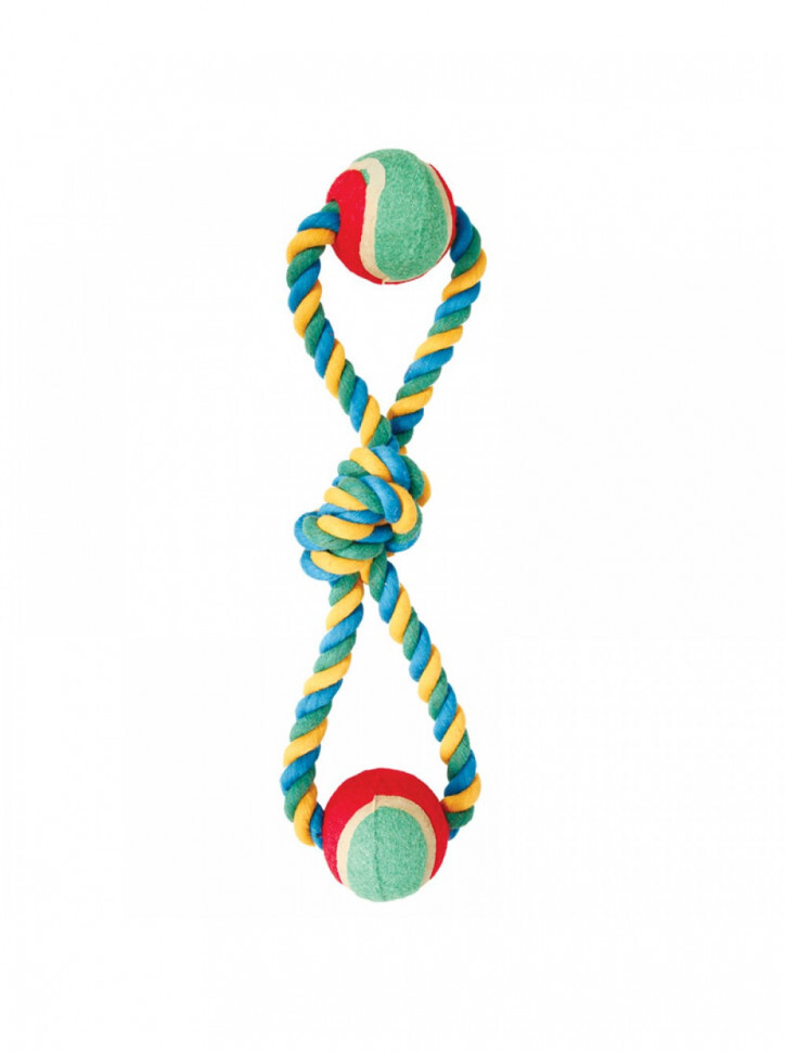 Игрушка для собак Золотая рыбка, Пропеллер веревочный, с узлом и 2-мя мячами, 40 см