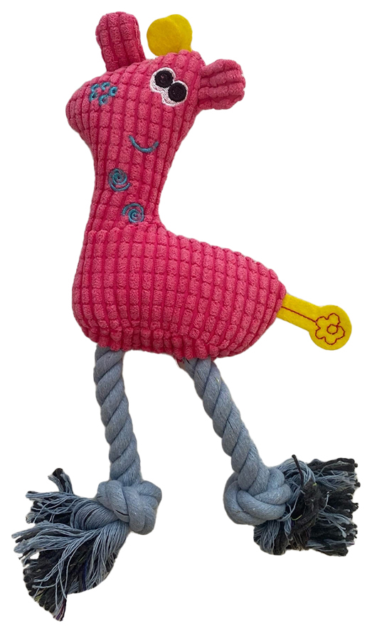 фото Игрушка для собак petstandart, жираф с веревочными ножками розовый плюшевый с пищалкой