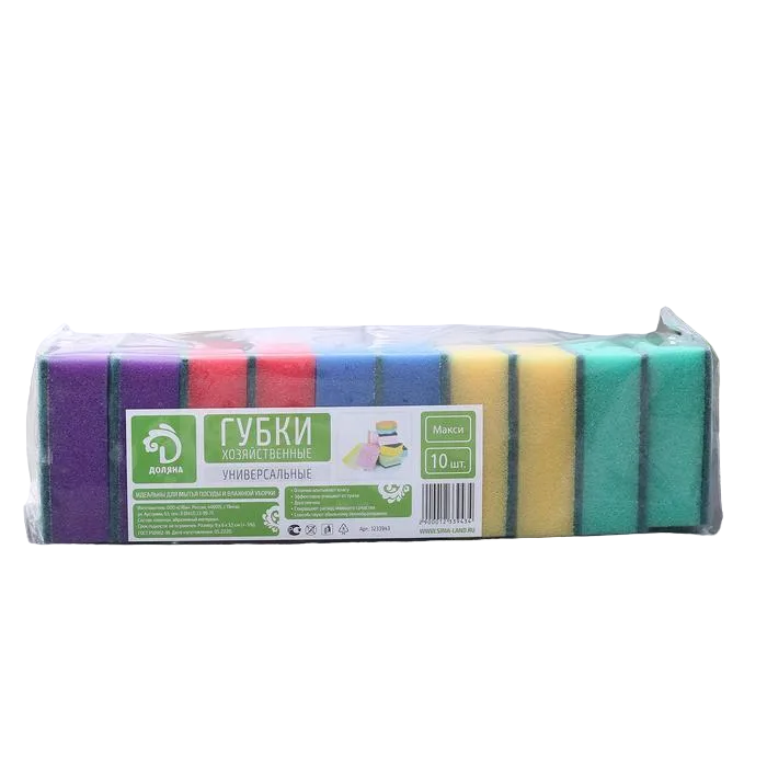

Набор губок бытовых с чистящим слоем Доляна Макси 9x6x3.5cm 10шт 1233943, Разноцветный