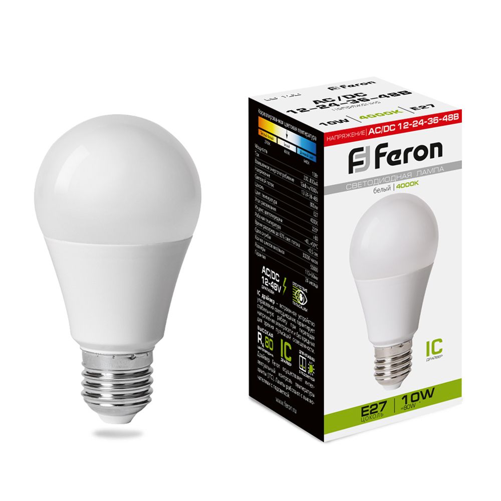 

Лампочка светодиодная FERON LB-192, 10Вт E27 12-48V 10 шт, 38265, LB-192