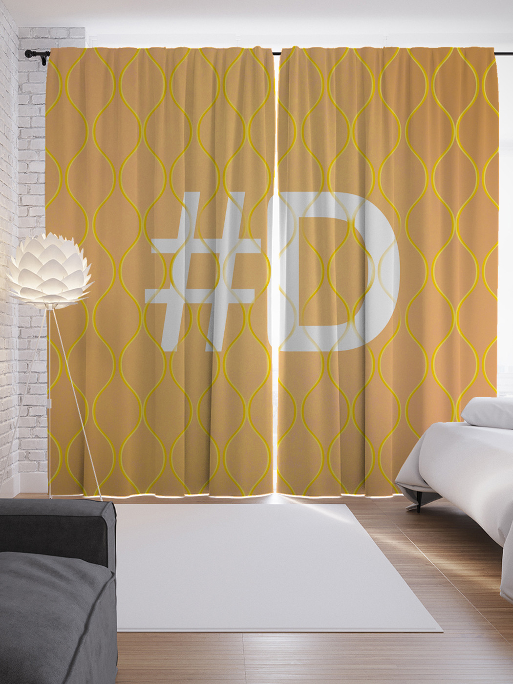 

Шторы с фотопечатью "Оранжевая d с хештэгом" из сатена, 290х265 см