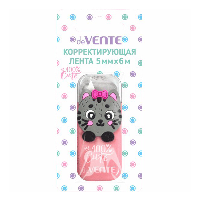 

Корректирующая лента deVente 100% Cute Cat 5 мм x 6 м, Розовый