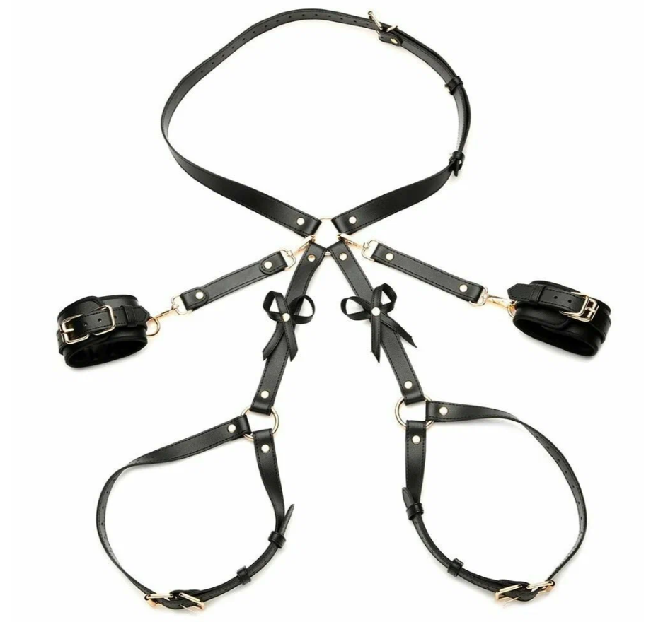 

Черная сбруя Bondage Harness на бедра с бантиками - размер M-L, Черный