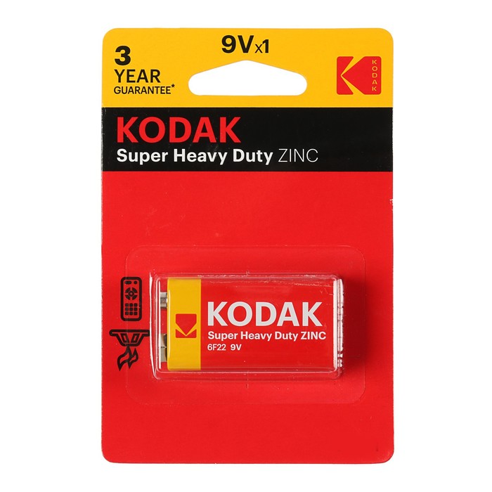 

Батарейка солевая Kodak Extra Heavy Duty, 6F22-1BL, 9В, крона, блистер, 1 шт, 1804450
