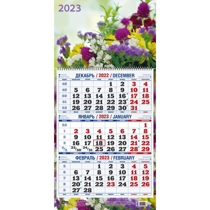 

Календарь настенный 3-х блочный ,2023,Природа,1спир,офс,310х650