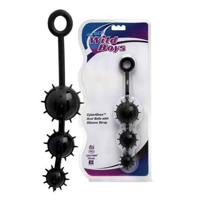 Чёрные стеклянные анальные шарики Dream Toys в силиконовом коконе