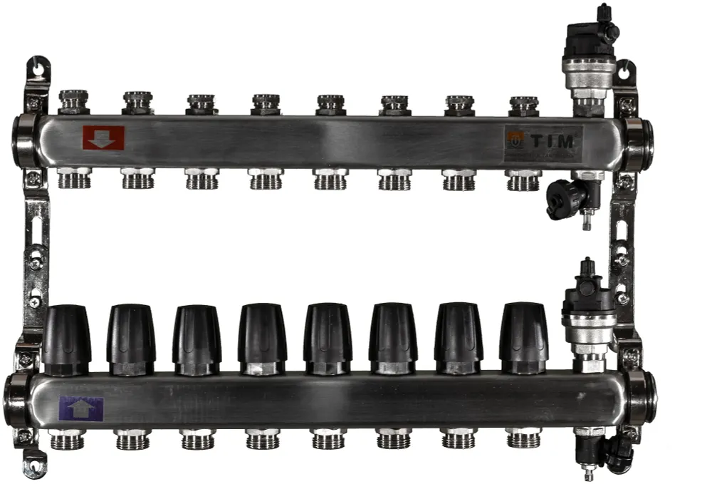 Коллекторная группа TIM 1", 8 хода, нерж.сталь, без кранов, KBS5008 без расходомера Коллекторная группа TIM 1"KBS5006 хром