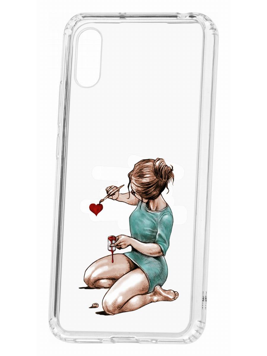 Чехол на Redmi 9A Kruche Print Рисуя любовь,противоударный бампер,с защитой камеры