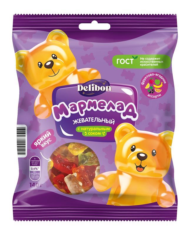 

Мармелад Delibon жевательный фигурный в форме медведей 140 г