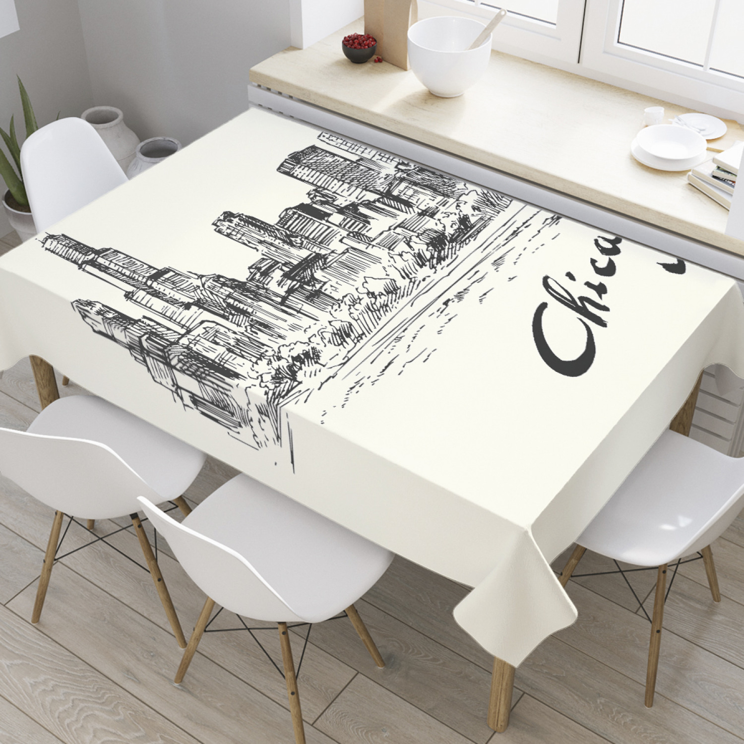 

Скатерть прямоугольная JoyArty "Графический Чикаго" из сатена, 120x145 см, Серый, Графический Чикаго