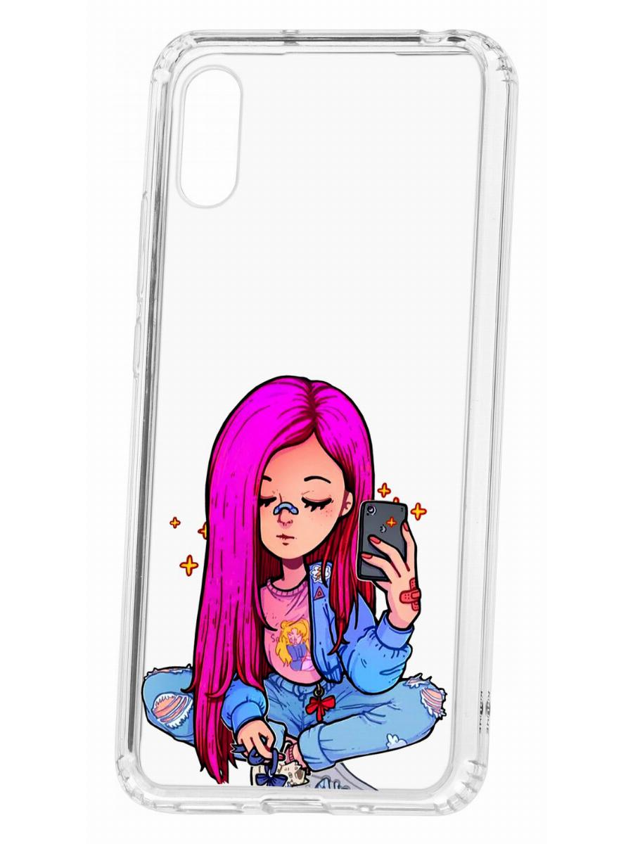 фото Чехол на redmi 9a с принтом kruche print pink hair,противоударный бампер,с защитой камеры кruче