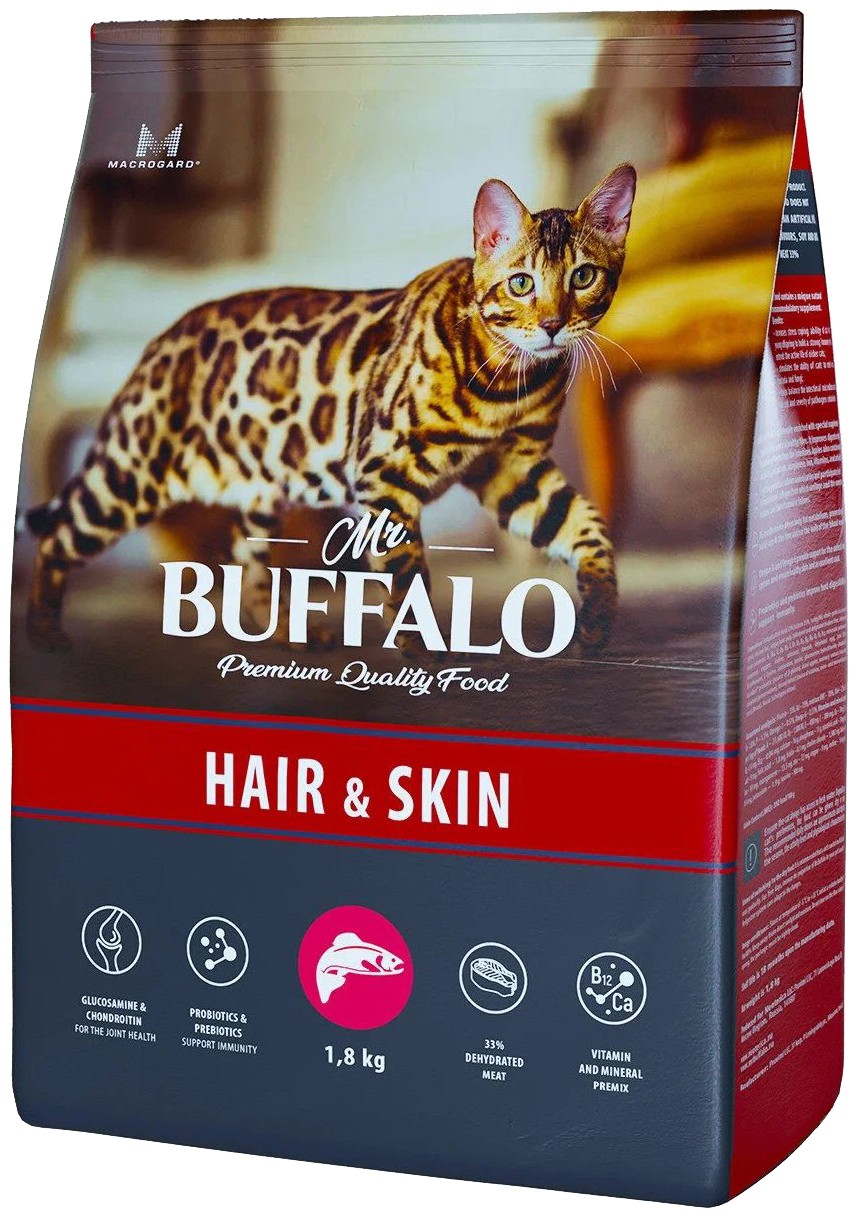 

Сухой корм для кошек Mr.Buffalo Hair & Skin лосось 1,8 кг