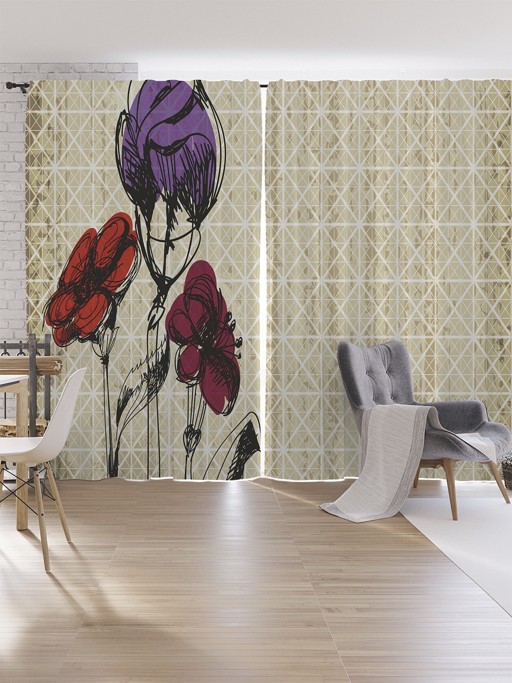 

Шторы под лён JoyArty "Штрихованные цветы", серия Oxford DeLux, 340х265 см, Штрихованные цветы