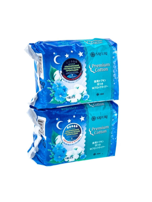 

Гигиенические прокладки для критических дней ночные Япония Sayuri Premium Cotton 32 см 2шт, PG56575