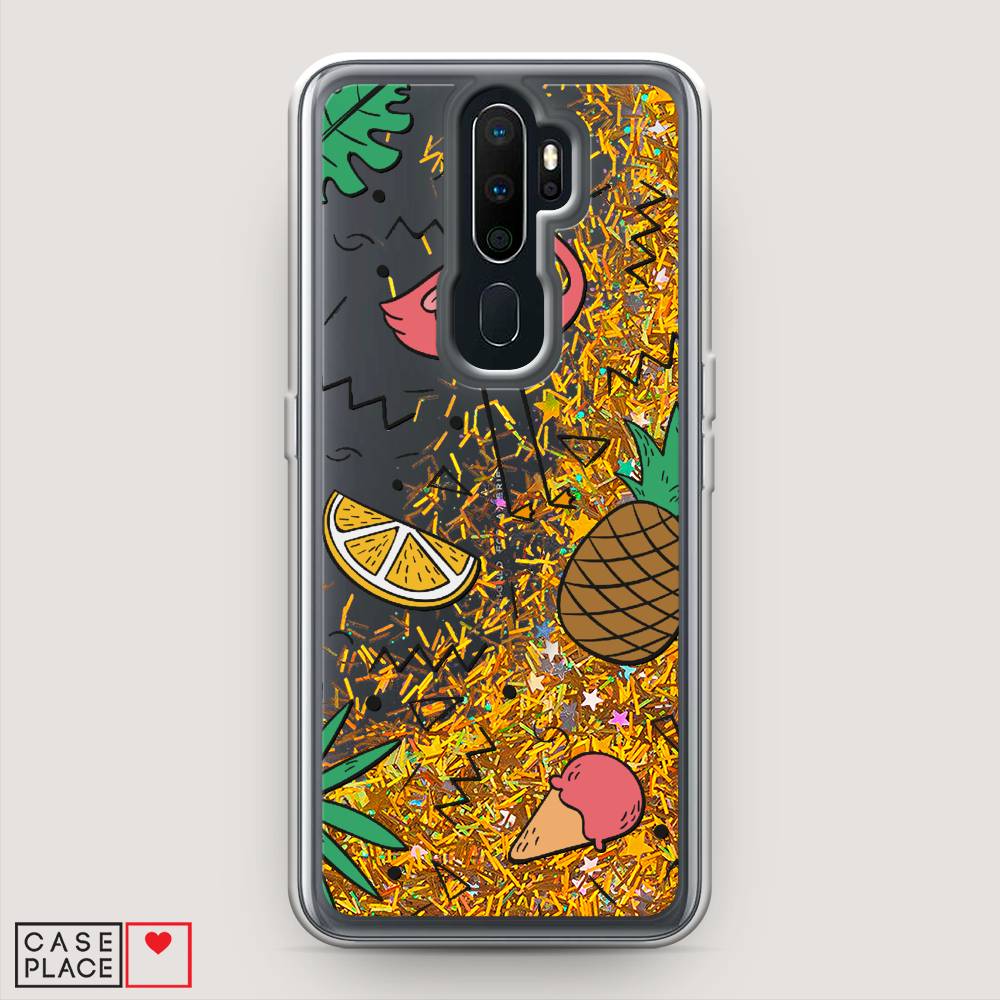 

Жидкий чехол с блестками "Гавайский фон" на Oppo A5 (2020), 251390-1