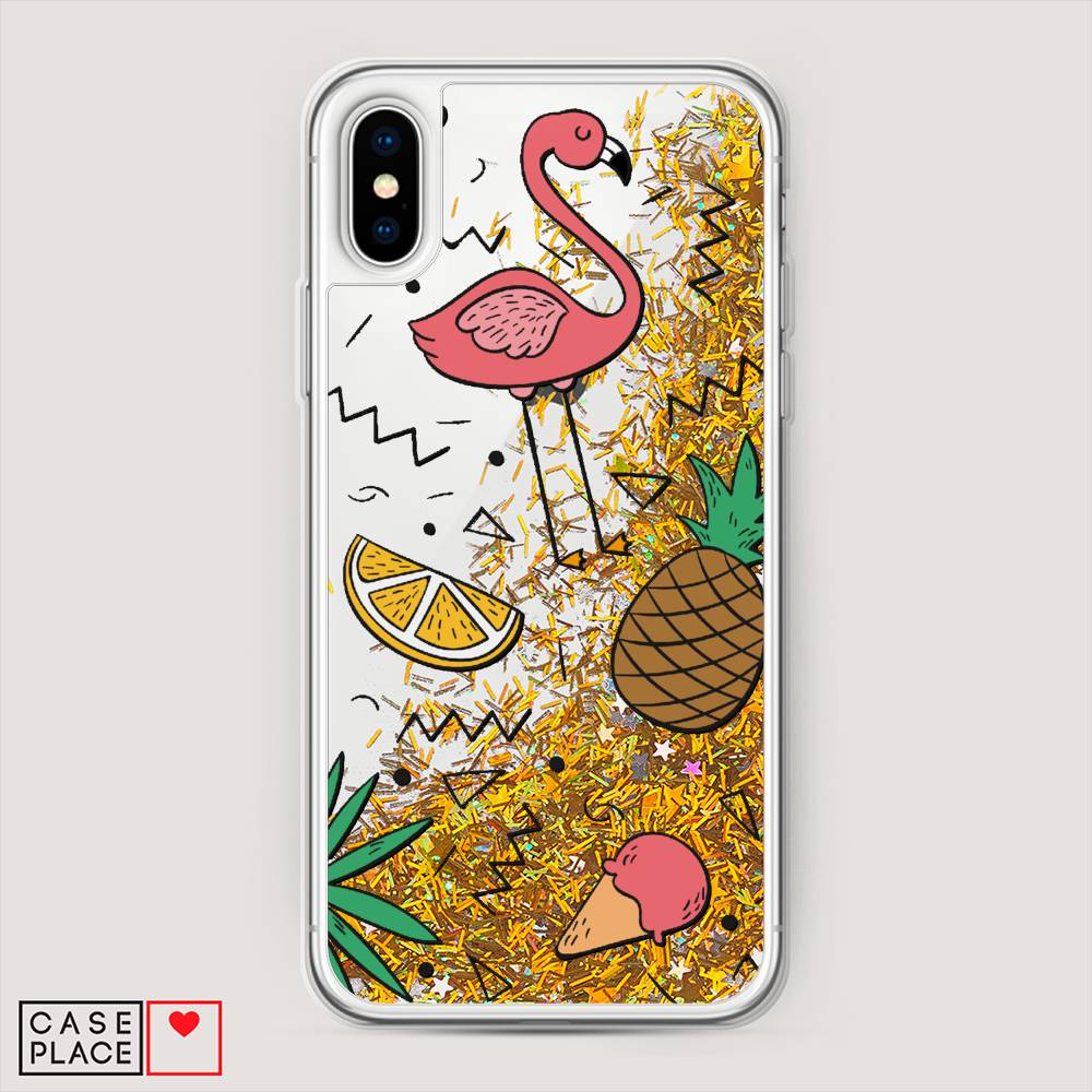 

Жидкий чехол с блестками "Гавайский фон" на Apple iPhone XS Max (10S Max), 11990-1