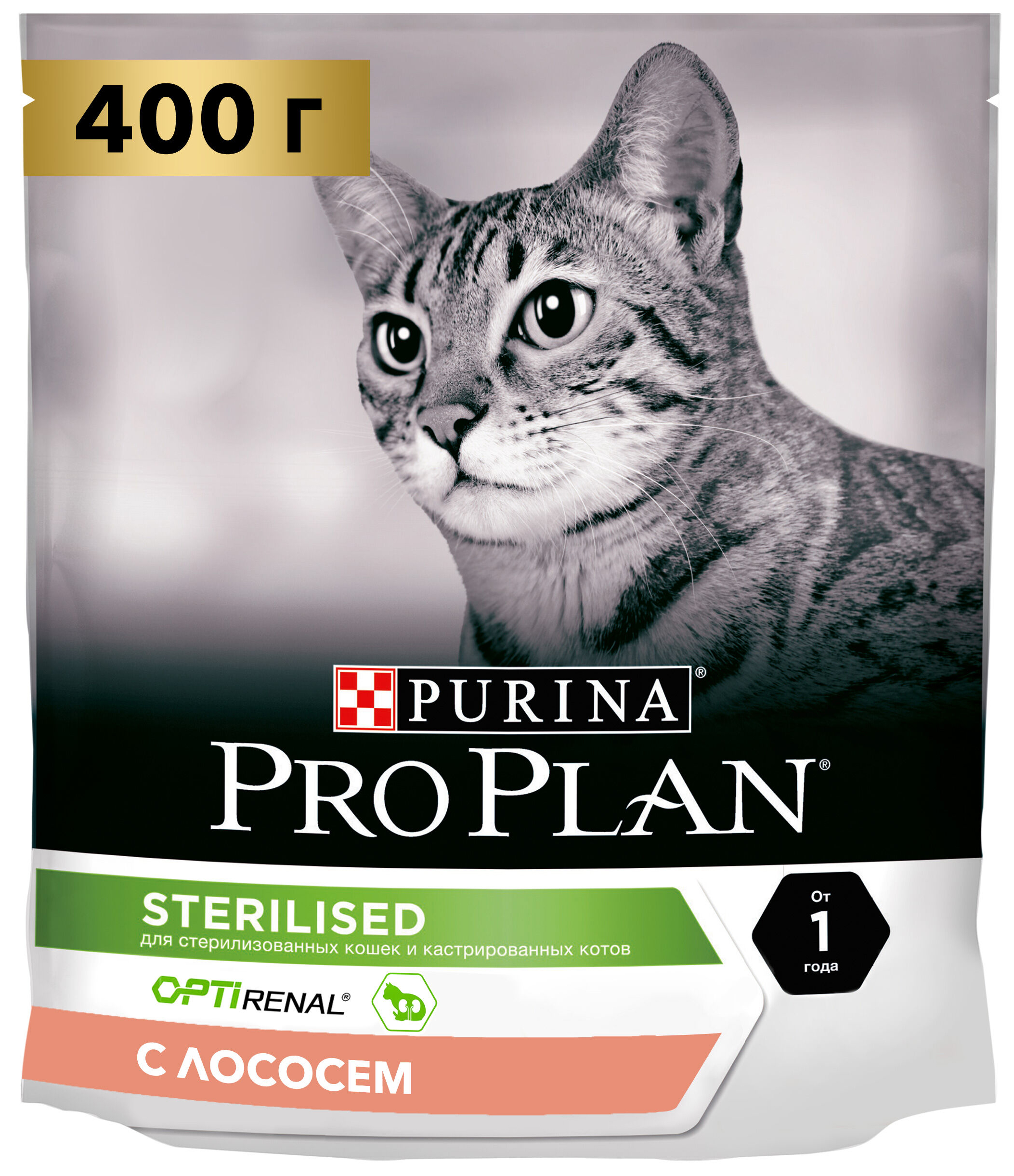 

Сухой корм для кошек Pro Plan Sterilised OptiRenal лосось, 0,4 кг