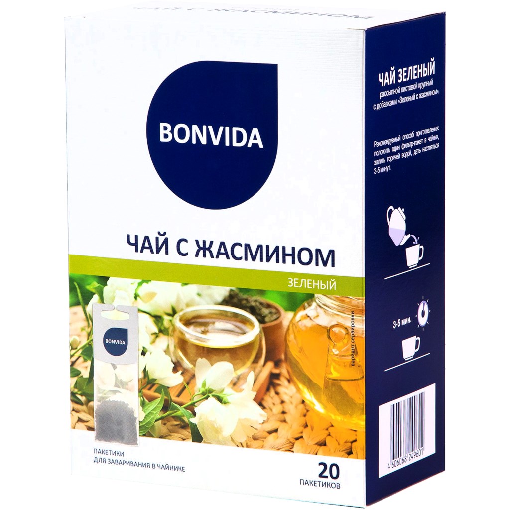 

Чай зеленый Bonvida с жасмином в пакетиках 5 г х 20 шт