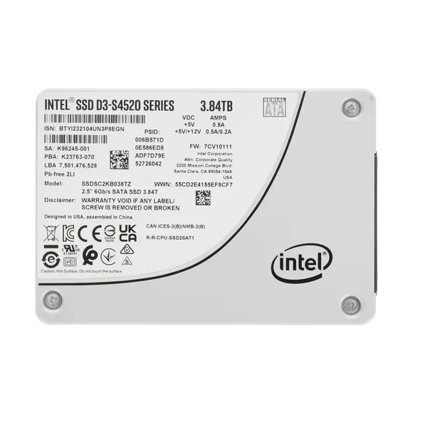 

SSD накопитель Intel D3-S4520 2.5" 3,84 ТБ (SSDSC2KG038TZ01), D3-S4520