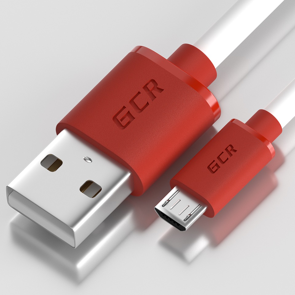 фото Gcr кабель 0.25м microusb, белый, красные коннекторы, 28/28 awg, экран, морозостойкий