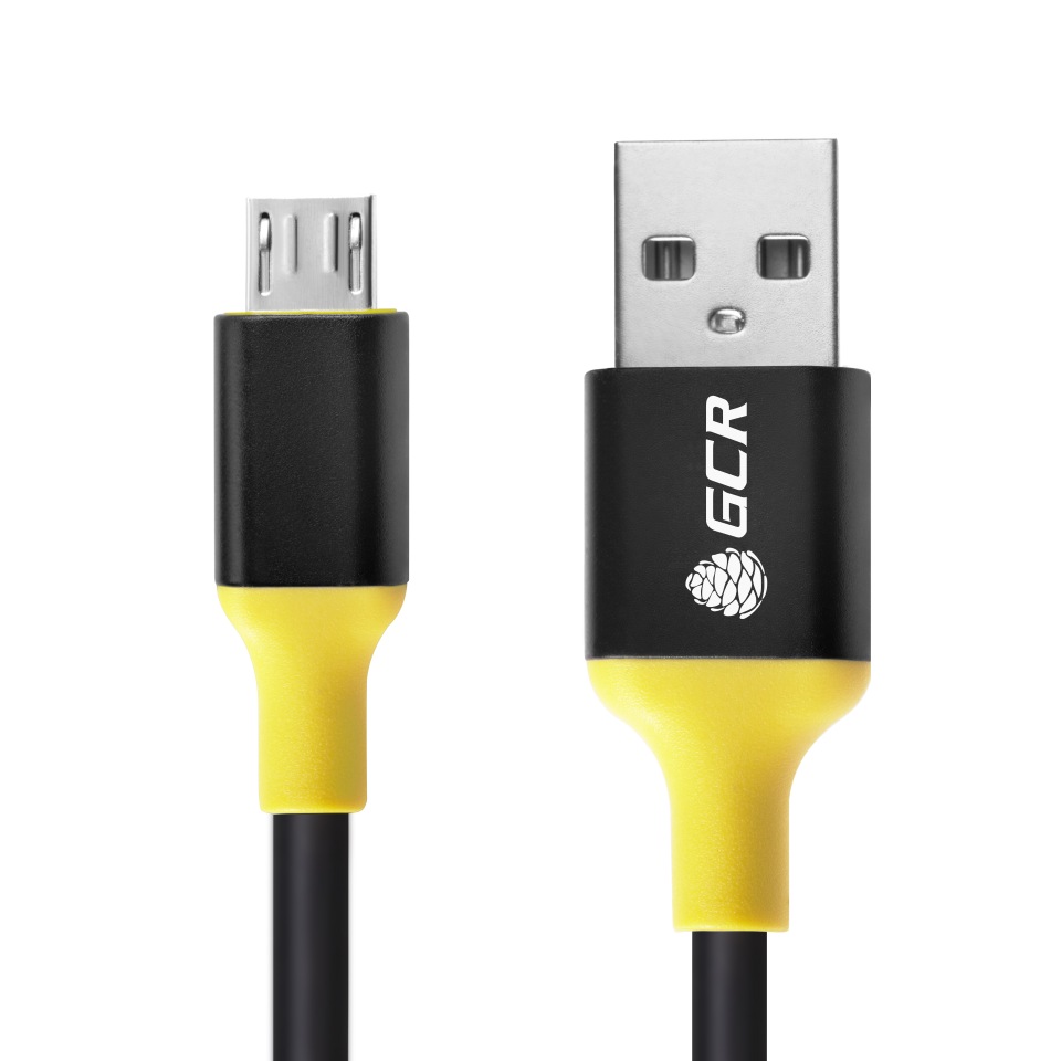 фото Gcr кабель 0.25м microusb, черный, al корпус черный, желтый пвх, 28/28 awg