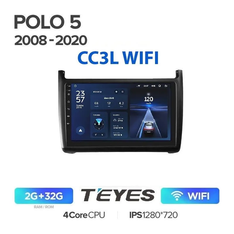 

Магнитола Teyes CC3L WIFI 2/32 Volkswagen POLO 2008 - 2020 матовая рамка, CC3L WIFI
