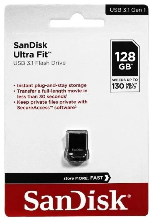 

Флешка SanDisk Ultra Fit, 128Gb, USB 3.1