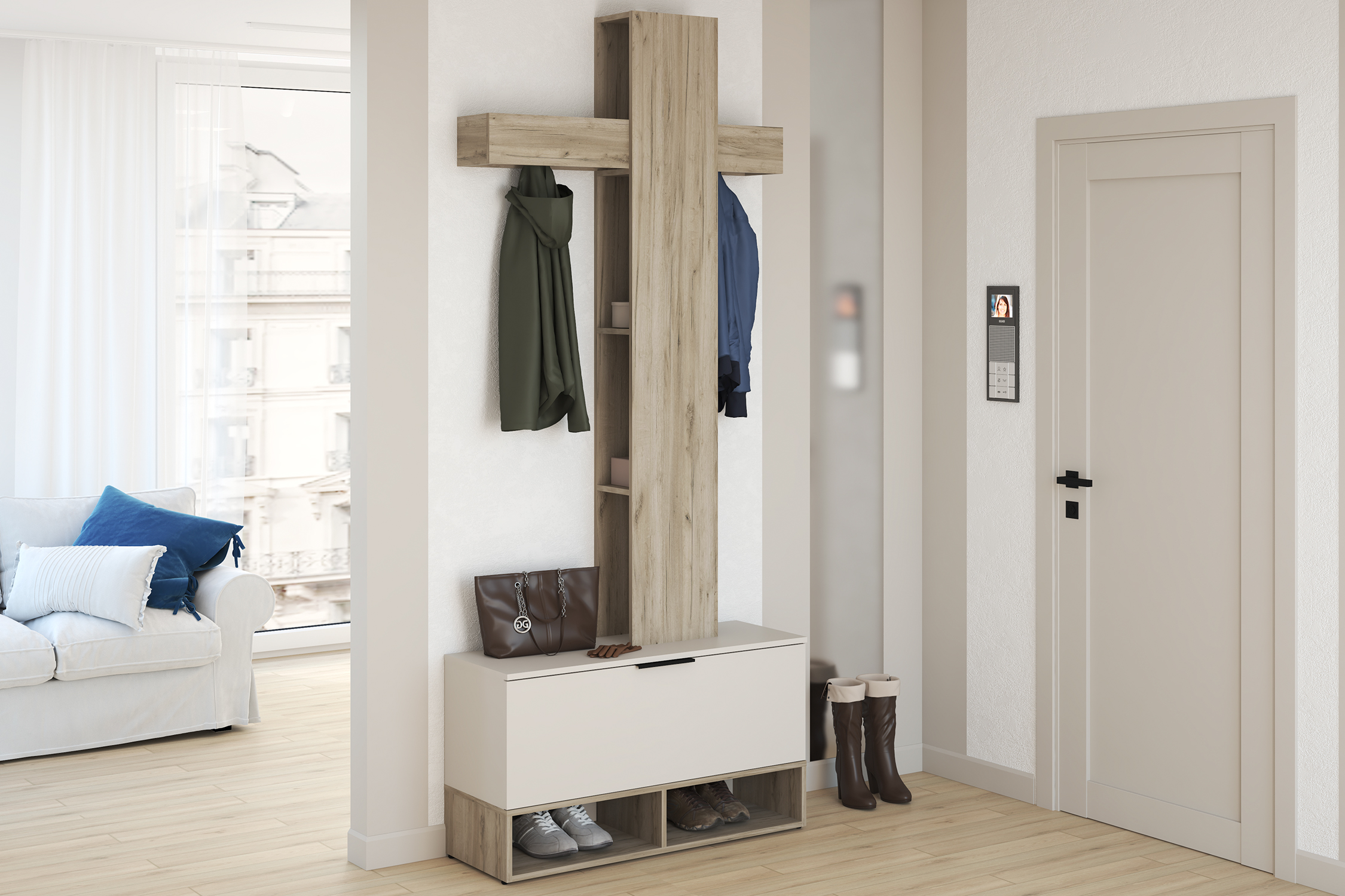 

Прихожая НОНТОН Бохо Кашемир / Дуб крафт серый 100x35.30x236, см, Бежевый, Бохо