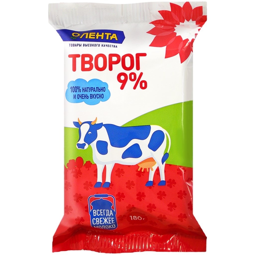 

Творог Лента 9% бзмж 180 г
