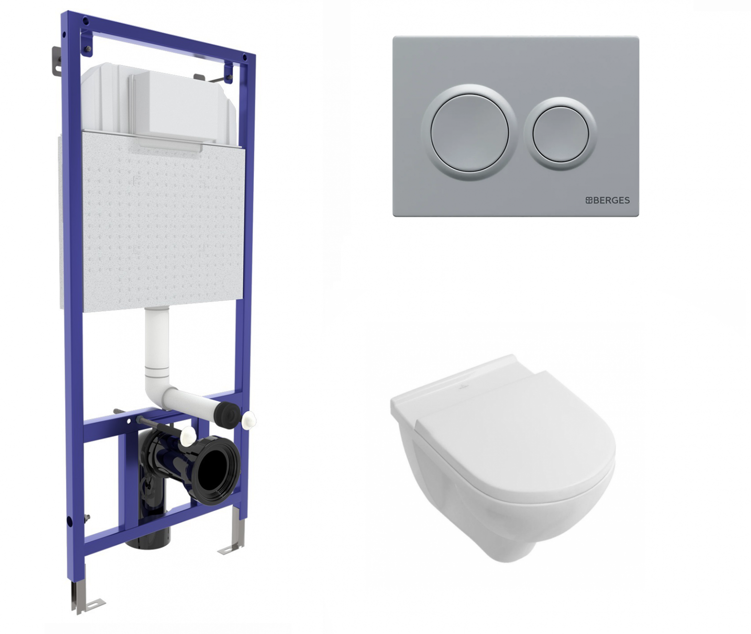 

Комплект: инсталляция Berges + унитаз Villeroy O Novo Directflush с кнопкой хром, 534445