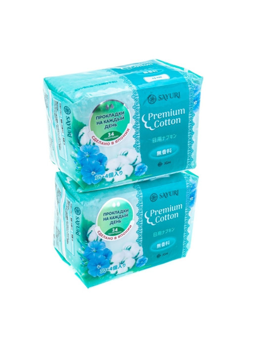

Ежедневные гигиенические прокладки Sayuri Premium Cotton Япония 15 см 2 шт, PG56557