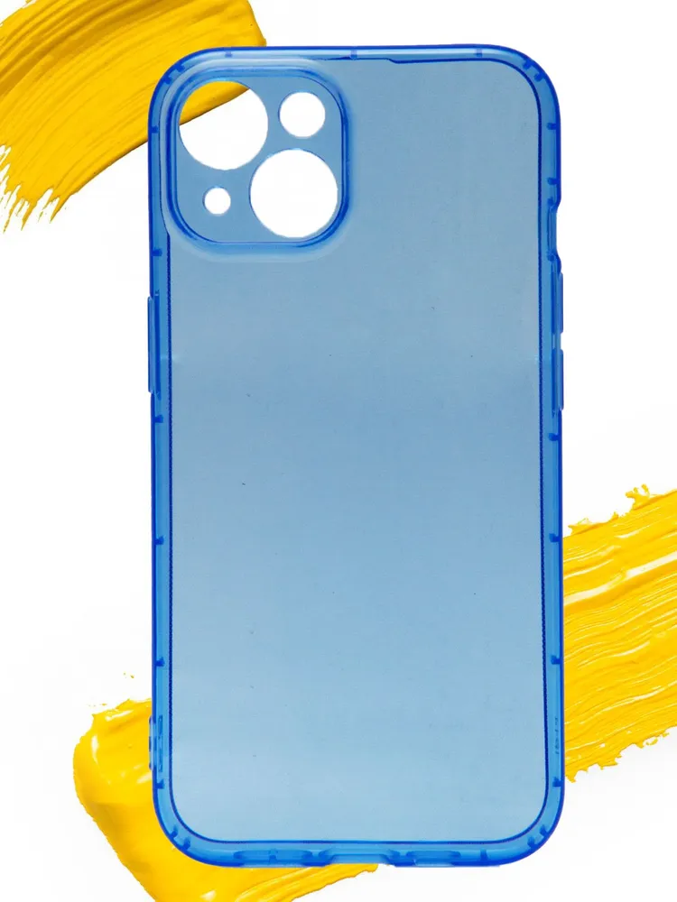 

Чехол для Apple iPhone 14 с полной защитой камеры, прозрачный синий, Silicone case