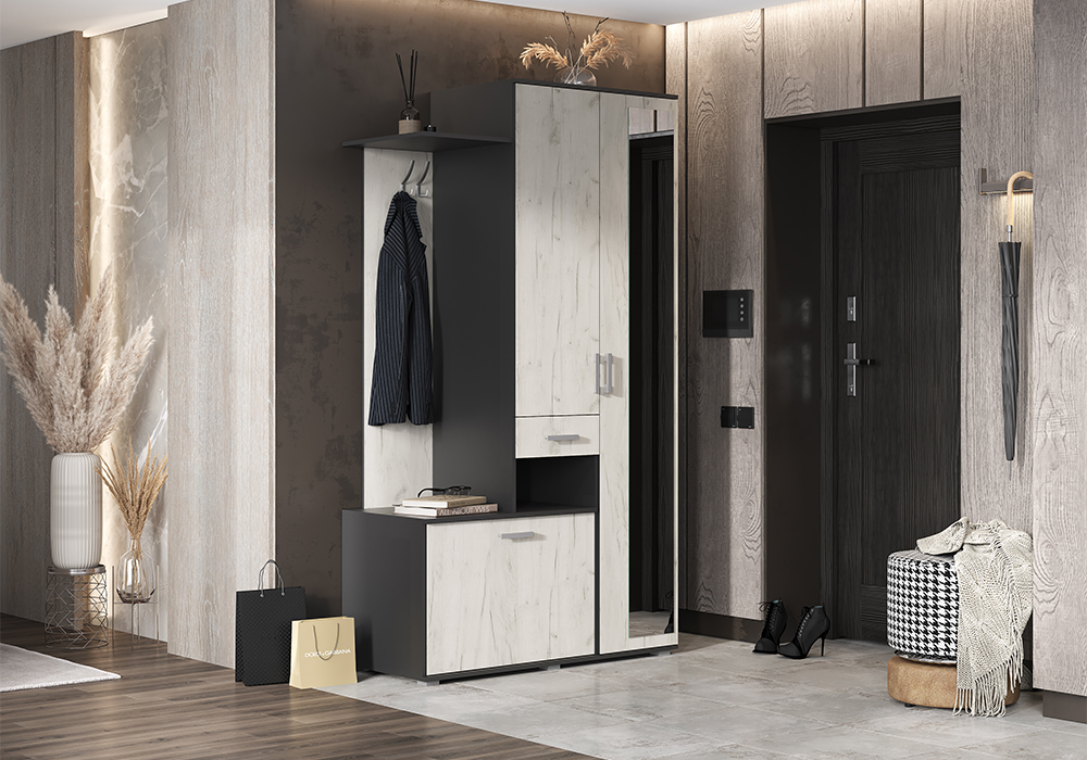 

Прихожая НОНТОН Лира Дуб крафт белый / Графит 120x52x215.20, Лира