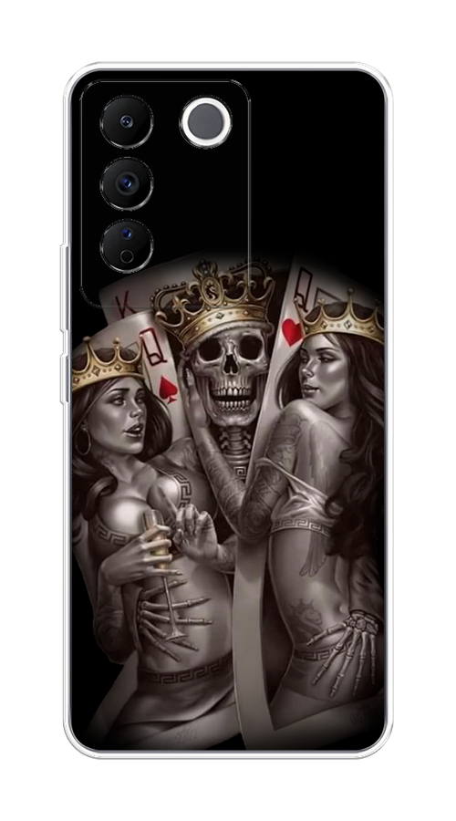 

Чехол на Vivo V27e "Карты король и королевы", Серый;желтый, 268350-6