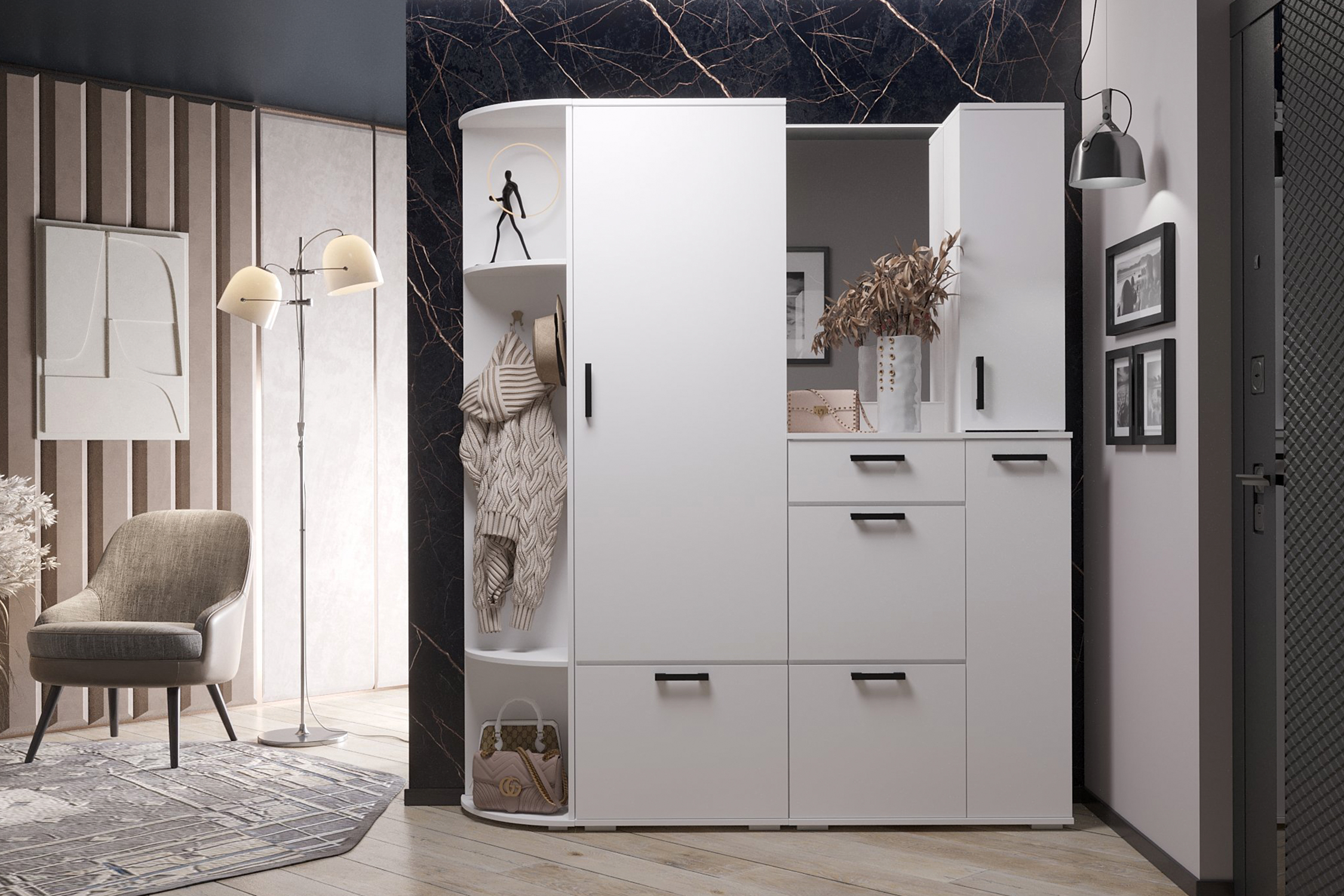 

Прихожая НОНТОН НИКА Белый гладкий 175.40x35.40x203.20, НИКА