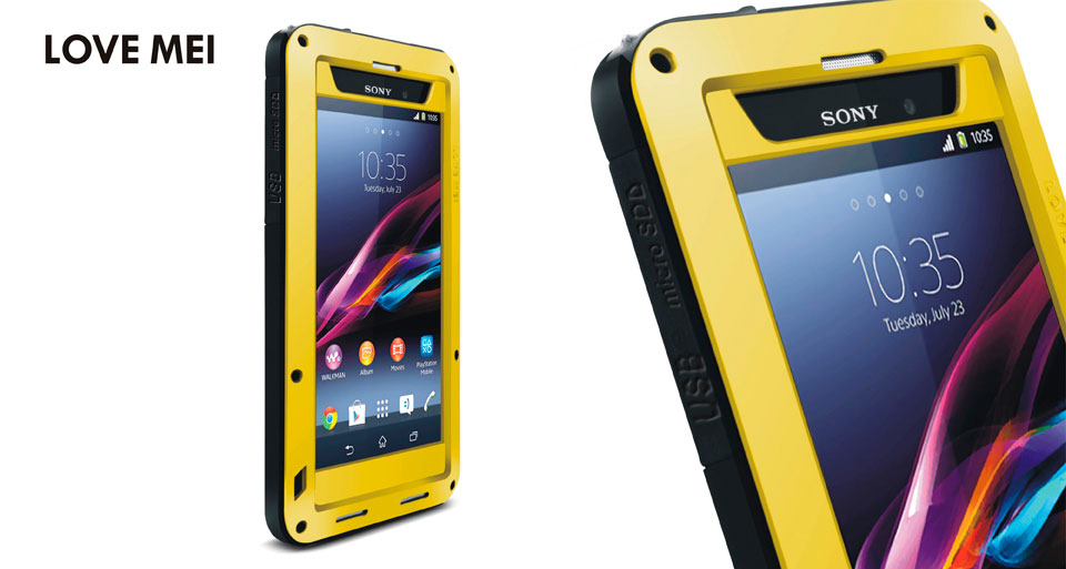 Противоударный, влагозащищенный чехол LOVE MEI POWERFUL для Sony Xperia Z1 / L39t - желтый