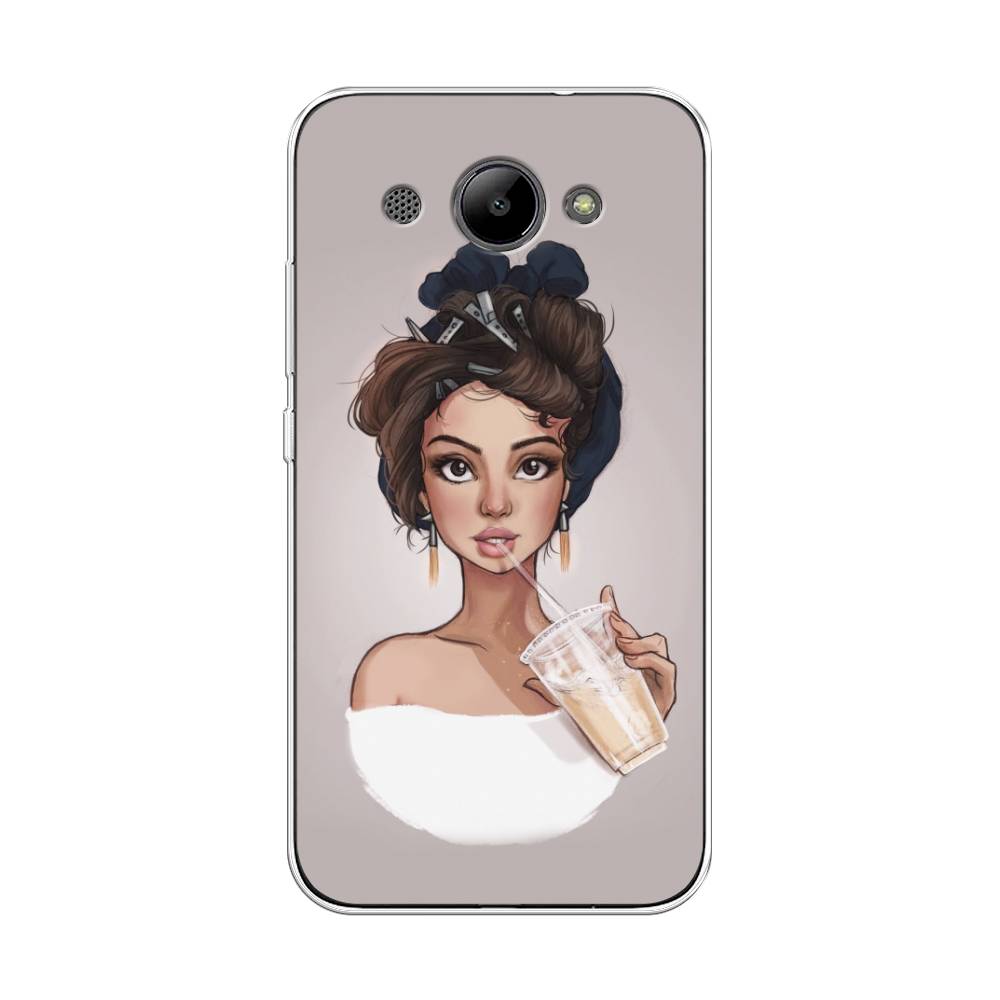 

Чехол на Huawei Y3 2017 "Девушка с фраппе", Серый, 62650-6